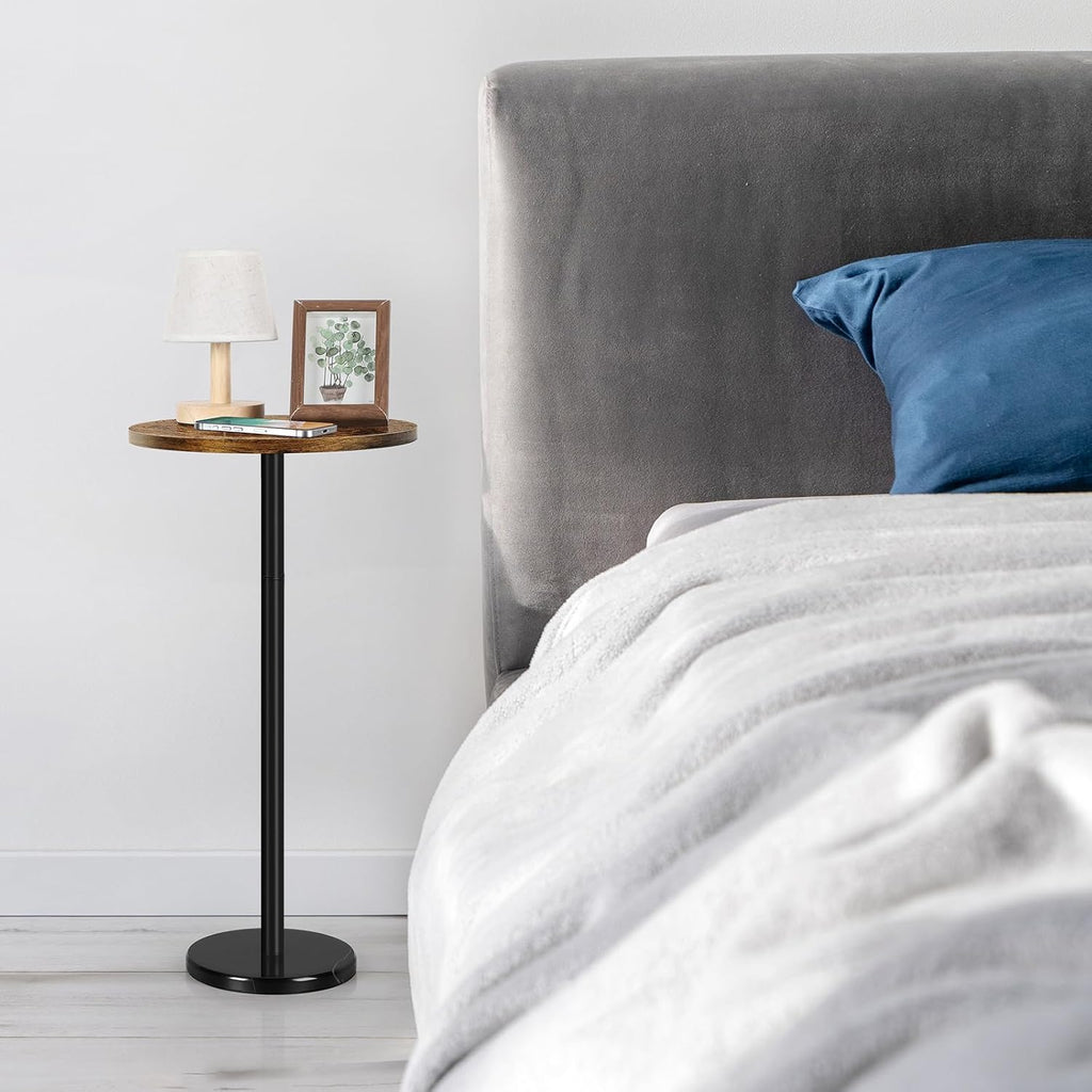 Round Side Table Set of 2 Small Drink Pedestal Accent End Coffee Cocktail Table with Marble Base for Small Spaces Living Room Sofa Outdoor Brown and Black