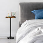 Round Side Table Set of 2 Small Drink Pedestal Accent End Coffee Cocktail Table with Marble Base for Small Spaces Living Room Sofa Outdoor Brown and Black