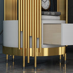 Gold Led Smart Round Nightstand with Drawer,Sofa Narrow End Table with Wireless Charging Station,Small Spaces Coffee Table/Bedside Table/Unique Accent Side Table