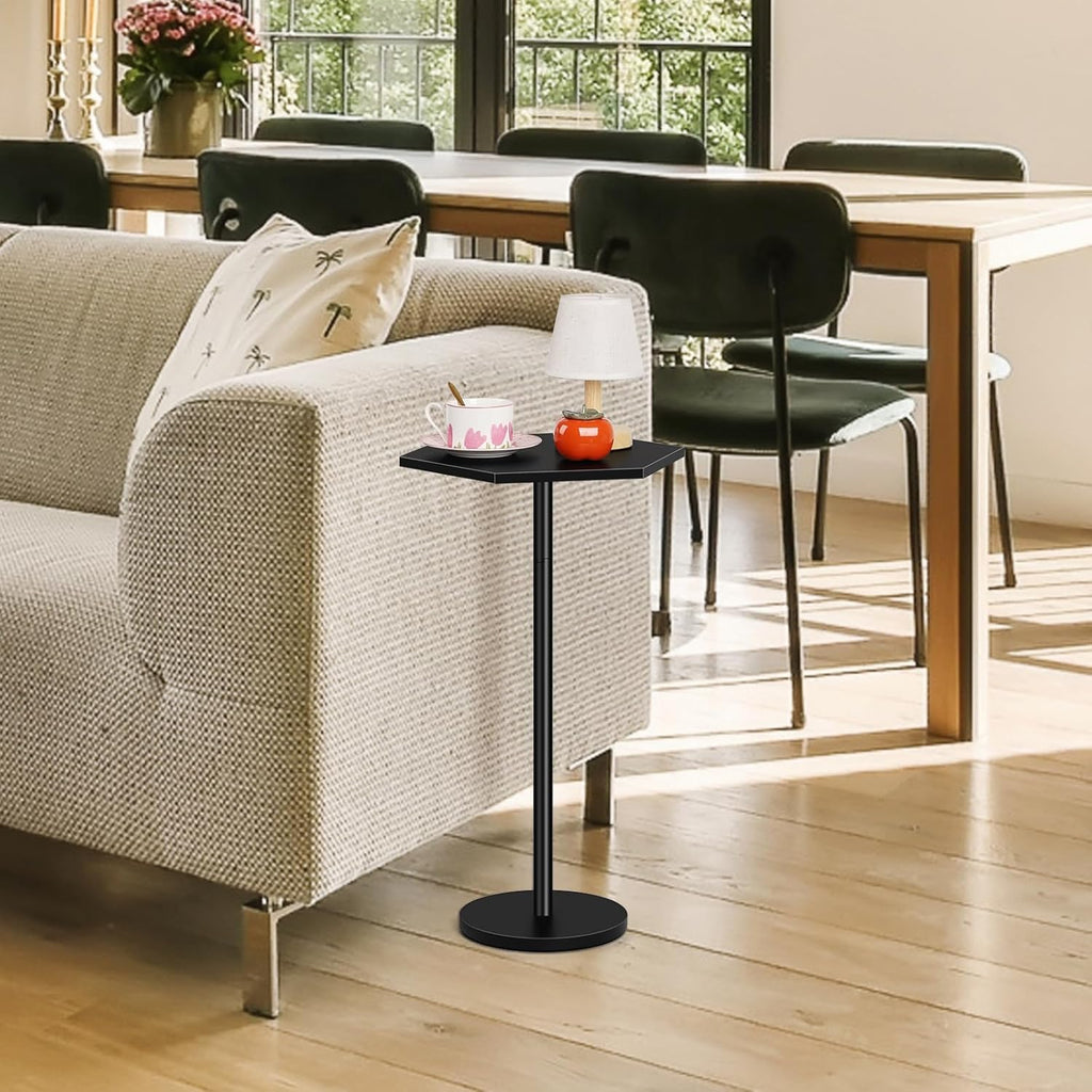 Vrisa Drink Table Small Hexagon Side Table for Small Spaces Round Pedestal Accent End Table Modern Martini Coffee Cocktail Table for Living Room, Bedroom, Sofa Couch Chair, Patio, Black