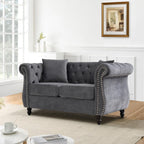 Chesterfield Sofa Couch,80" Button Tufted Velvet Sofa with Rolled Arms&Nailhead Trim,Comfy 3 Seater Sofa,Oversize Mid Century Modern Couch for Living Room,Bedroom,Apartment,Office(Black)