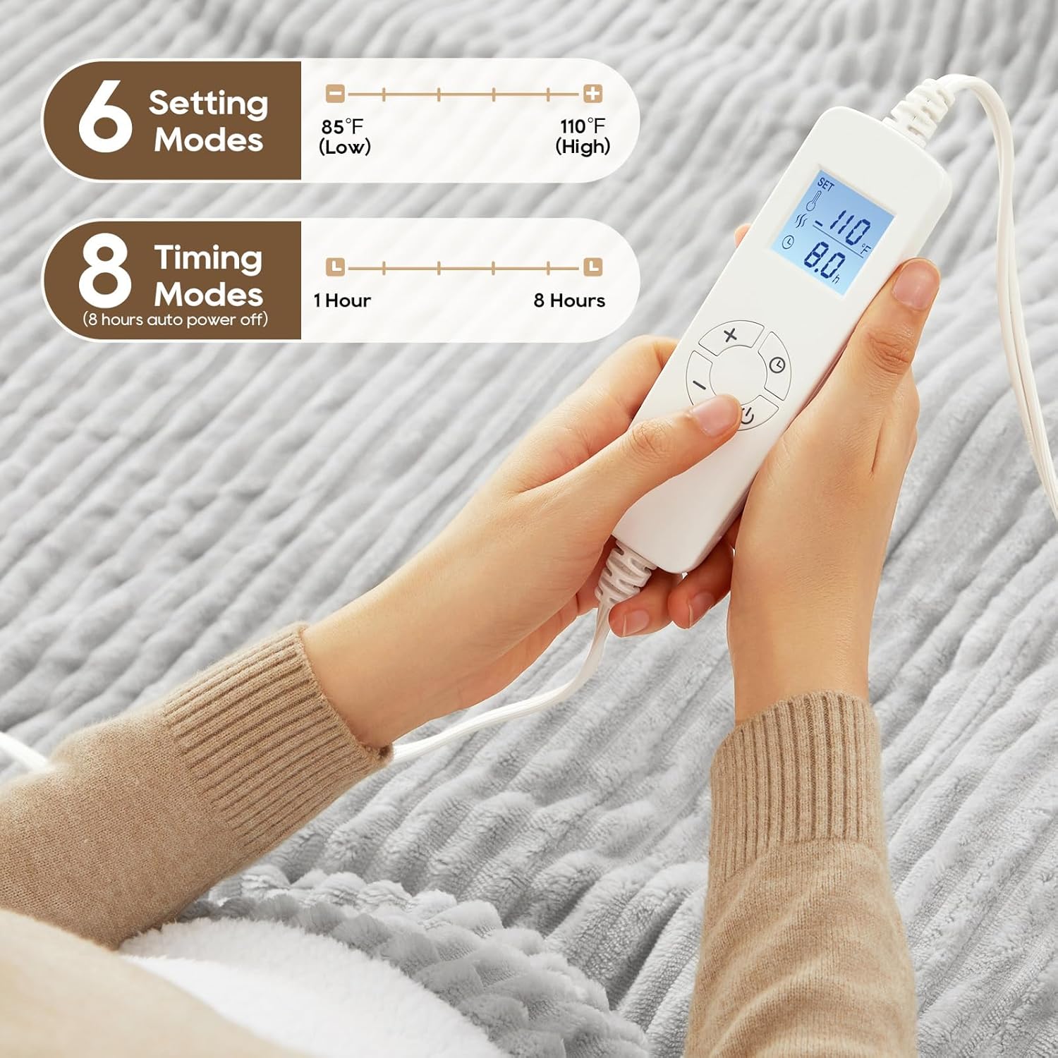 Electric Blanket Heated 84 * 90, Heated Blanket Soft Flannel Heating Queen Size Machine Washable ETL&FCC Certification (Grey)