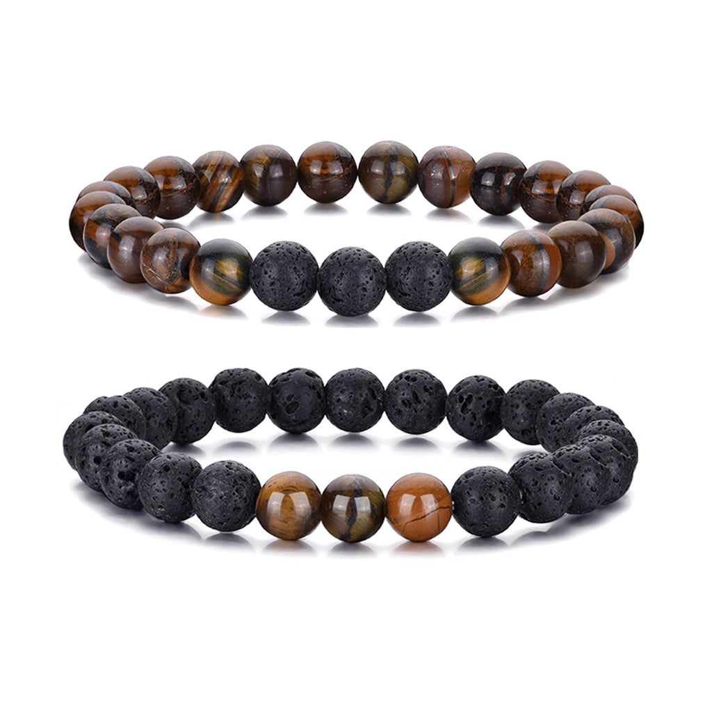 RANKEEF Tiger Eye Bracelet For Men 8MM Natural Stone Stretch Adjustable Black Crystal Beaded Bracelet for Men Women Gifts