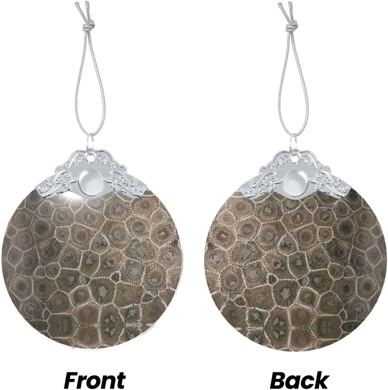 Petoskey Stone Christmas Ornaments for Xmas Tree Decorations with Metal Ringfor Party Decoration Hanging
