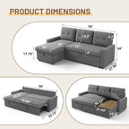 IULULU Sleeper Sofa, L Shaped Sectional Couch with Pullout Bed, Reversible Storage Chaise, 2 in 1 Pull Out Couches for Living Room, Apartment, Medium Grey