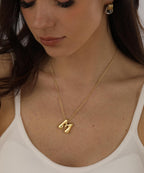 Bheop Gold Bubble Letter Necklace for Women Dainty 14K Gold Plated Balloon Initial Necklaces for Women Trendy Cute Chunky Charm Name Pendant M Necklace Fashion Jewelry Gifts