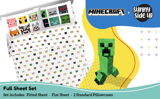 Sunny Side Up Minecraft Creeper & Animals Twin Sheet Set - 3 Piece Kids Bedding Set Includes Pillow Cover - Super Soft Microfiber Sheets