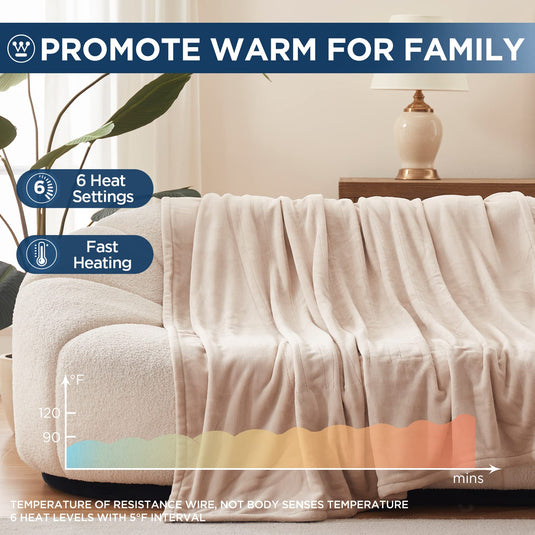 Westinghouse Electric Blanket Queen Size, Super Cozy Soft Flannel 84" x 90" Heated Blanket with 10 Fast Heating Levels & 1-12 Auto-Off, Machine Washable, ETL&FCC Certification, Beige