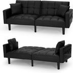ECOTOUGE Faux Leather Futon Couch, Convertible Sofa Bed with Adjustable Back, Modern Sleeper Sofa for Living Room, Black