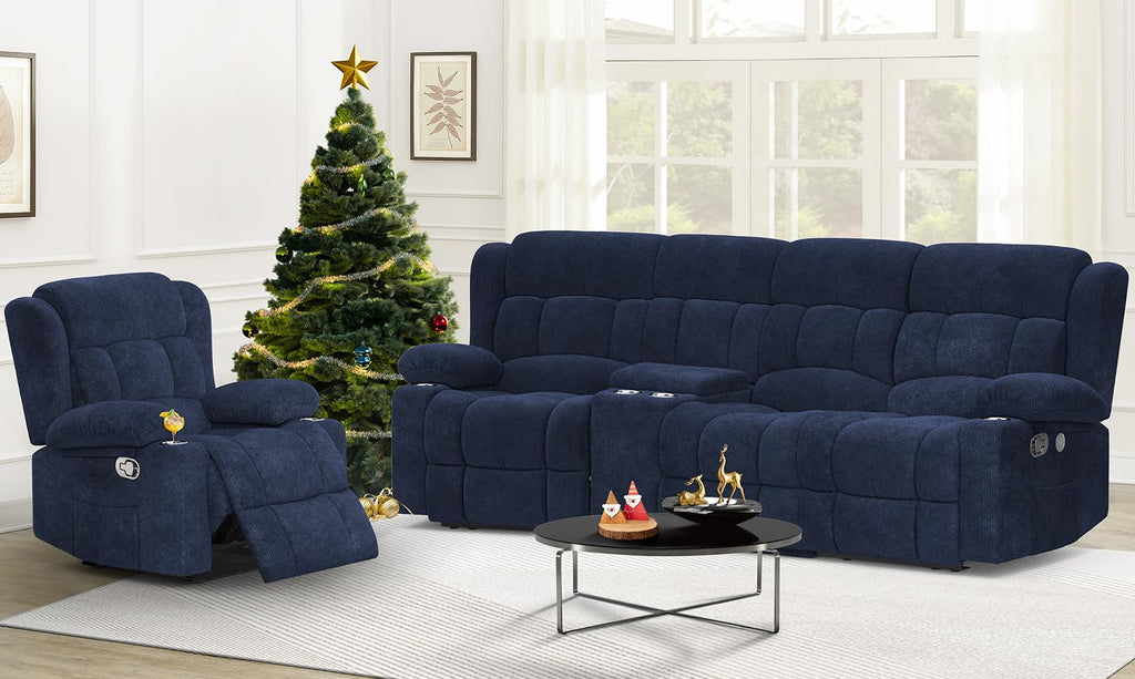 Loveseat Recliner Sofa, Flip Middle Backrest Design PU Leather 3 Seat Reclining Sofa with Storage Drawer, Manual Couch for Living Room/RV (Black, PU)