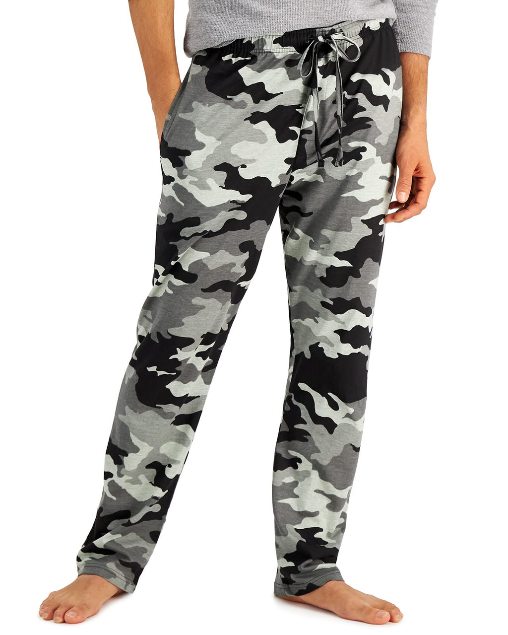 Hanes herre ComfortSoft bomuld trykte loungebukser, 31" skridtlængde, lommer, snøre/elastic talje, sort & grå camo, medium