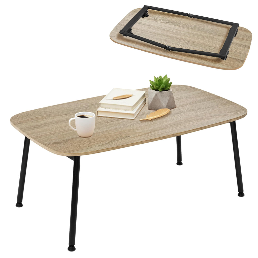 Folding Coffee Table, Portable Floor Table for Sitting on The Floor, Midcentury Modern Coffee Table, Foldable Floor Table for Living Room, 32''L x 16''W x 15''H, Walnut