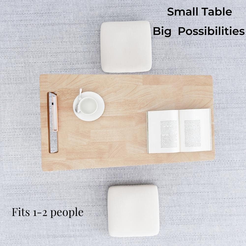 WoodShine Mid Century Modern Mini-Swing Wooden Coffee/Tea Table, Japanese Low Floor Desk, Real Solid Wood Side Tables with Storage for Home Living Room,Office,Length of 31.50 inches,Natural