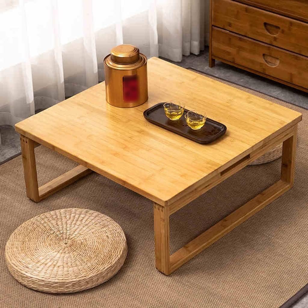 Japanese Style Folding Coffee Table, Portable Tea Table Low for Floor Sitting, Foldable Bamboo Kotatsu Dining Altar Bay Window Table (60x60cm, Square)