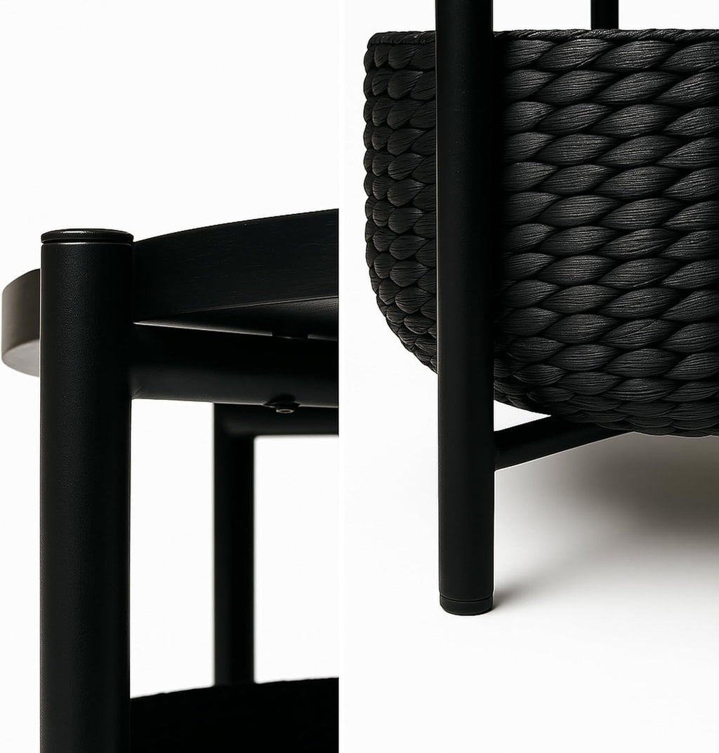 happimess SAT2000B Carly 24.21" Modern Coastal Round Acacia Wood/Water Hyacinth Coffee Table with Storage Basket, Table for Living Room and Bedroom, Black