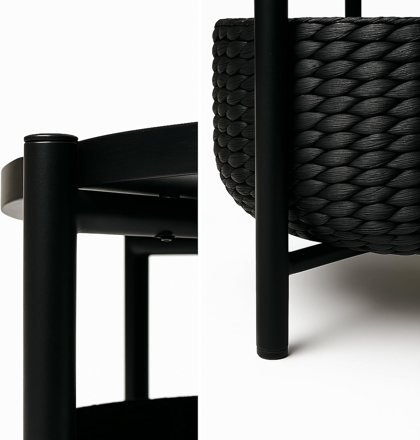 happimess SAT2000B Carly 24.21" Modern Coastal Round Acacia Wood/Water Hyacinth Coffee Table with Storage Basket, Table for Living Room and Bedroom, Black