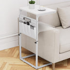 Vagusicc C Shaped End Table, 33'' Tall Side Table for Couch, Adjustable Height Small Couch Side Table for Small Spaces, End Table Slide Under Sofa Table TV Tray Table Arm Table for Living Room, Brown