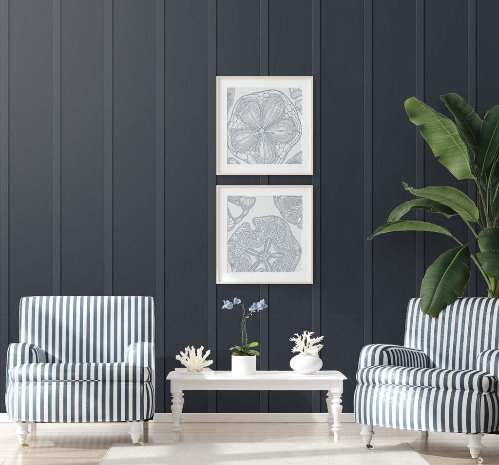 NextWall Faux Board and Batten Peel and Stick Wallpaper (Dark Blue)