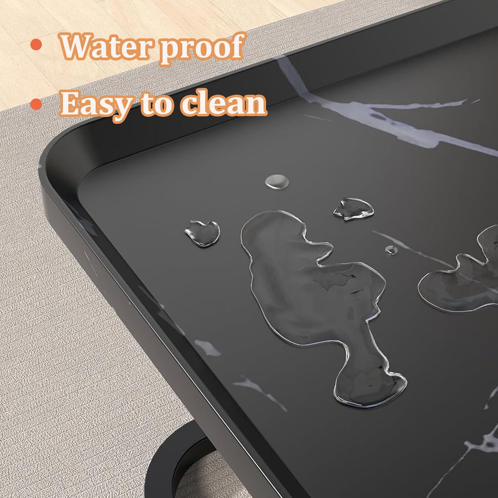 Square Coffee Tables Living Room Set of 2, Nesting Walnut Coffee Table with Fluted, End Tables for Bedroom Office Balcony Yard (23.5"+19.5" Black)