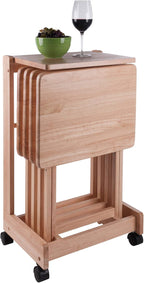 Winsome Brienda Snack Table Set with Mobile Serving Cart, for Living Room, Patio, 32", Natural, Set of 4 Tables