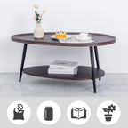 Oval Coffee Table, 2-Tier Coffee Table with Open Storage Shelf, 40" Modern Wood Center Table Tea Table for Living Room, Bedroom, Apartment, Dark Walnut