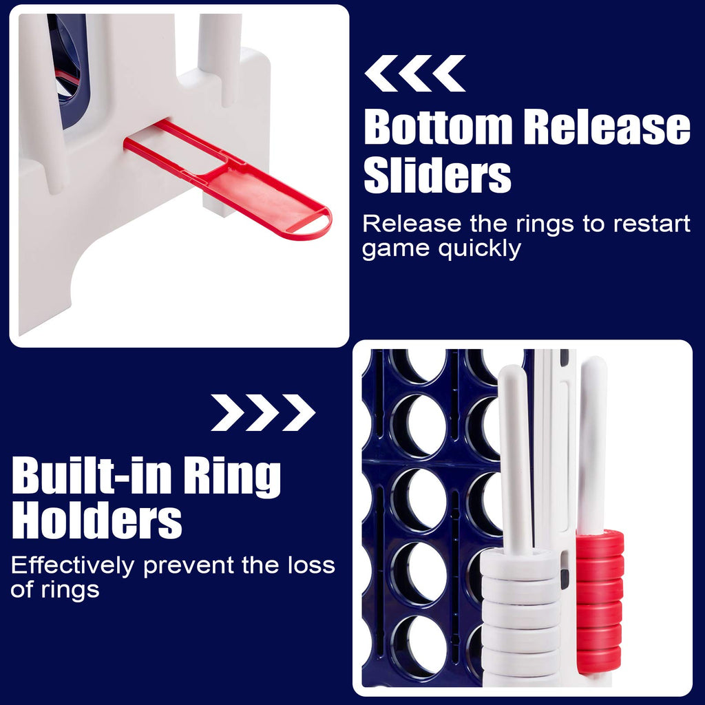 Costzon ジャイアント4インアロー、ジャンボ4トゥスコアジャイアントゲームセット 子供と大人向け、屋内外の庭用コネクトゲーム、高さ3.5フィート、42個のジャンボリングとクイックリリーススライダー付き、家族やパーティーゲームに最適