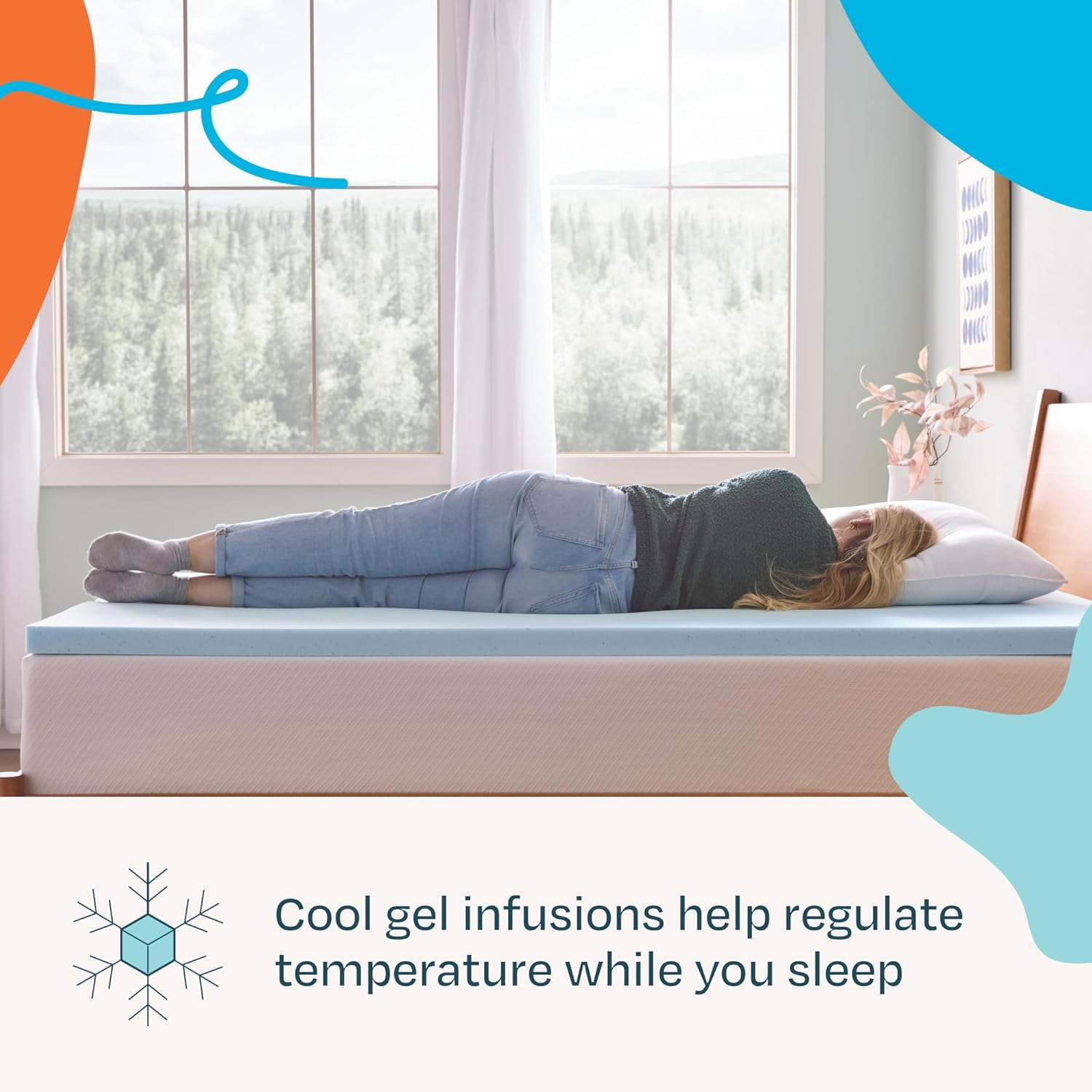 Linenspa Memory Foam Mattress Topper, Queen Size - 2 Inch Gel Infused Memory Foam - Plush Feel - Cooling and Pressure Relieving - CertiPUR Certified