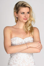 Mariell Rose Gold Zirconia Crystal Wedding Bracelet Earrings Set for Women, Jewelry for Bride, Bridesmaid