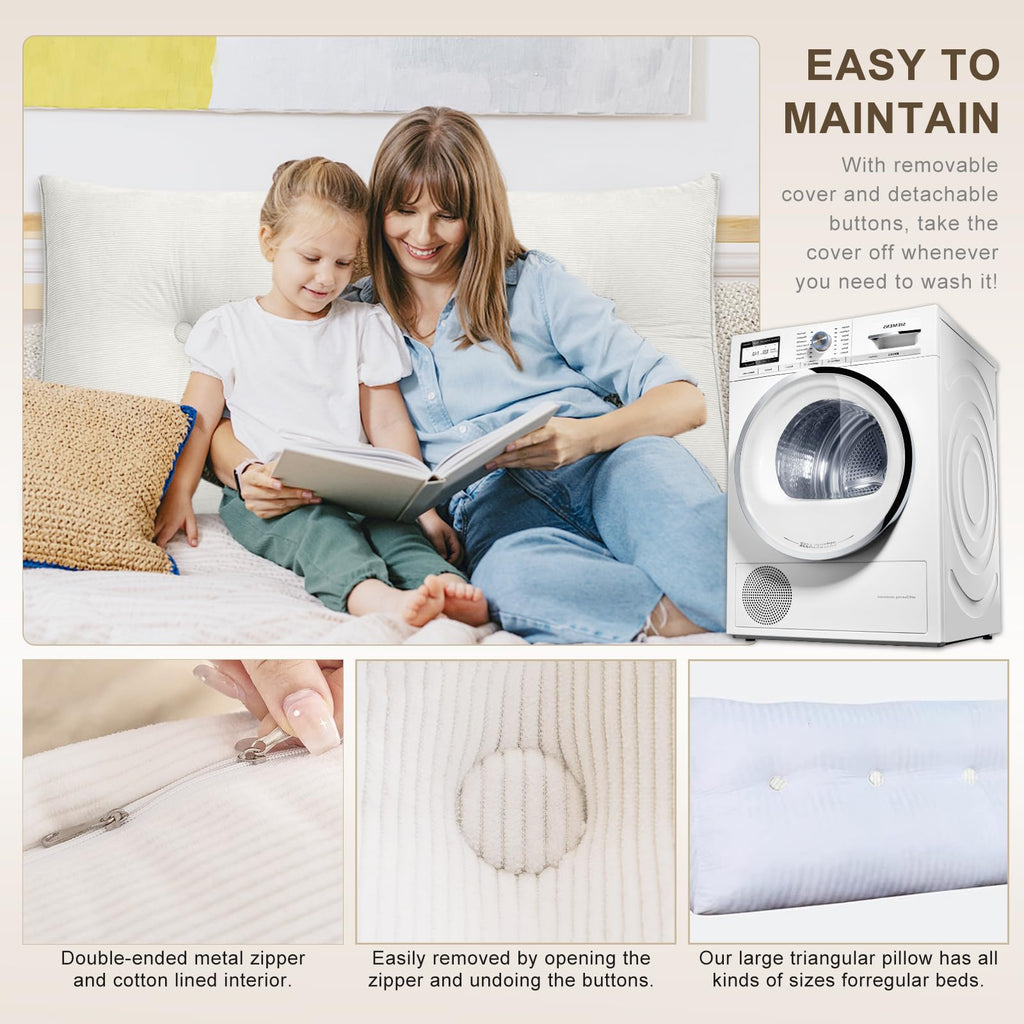 بالش گوه‌ای شویون برای تختخواب، بالش مثلثی برای تاج تخت، بالش تاج تخت برای مطالعه، مناسب تخت‌های روز و تخت‌های دوطبقه با روکش مخملی قابل جدا شدن