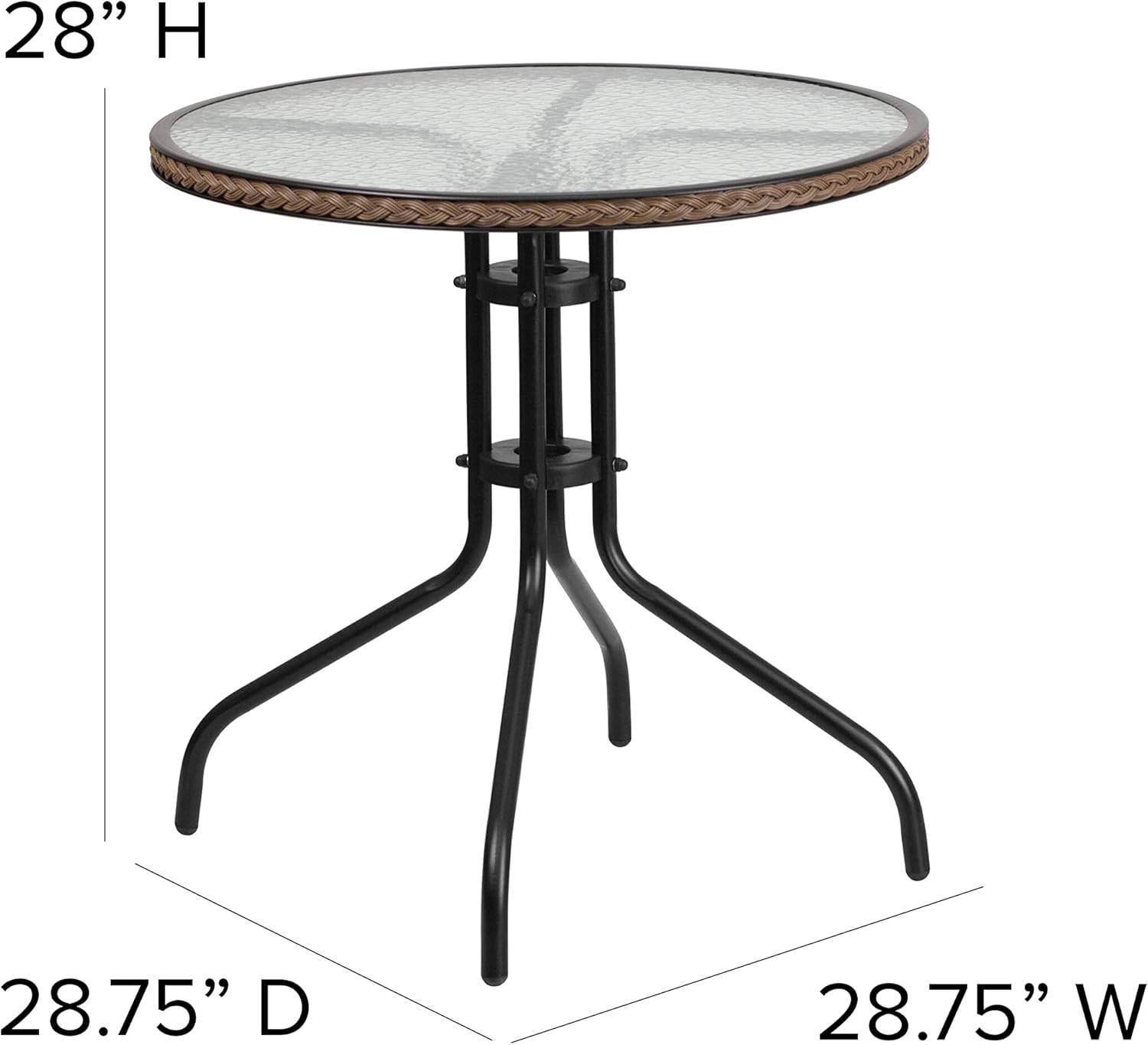 Flash Furniture Barker 28'' Round Tempered Glass Metal Table with Dark Brown Rattan Edging
