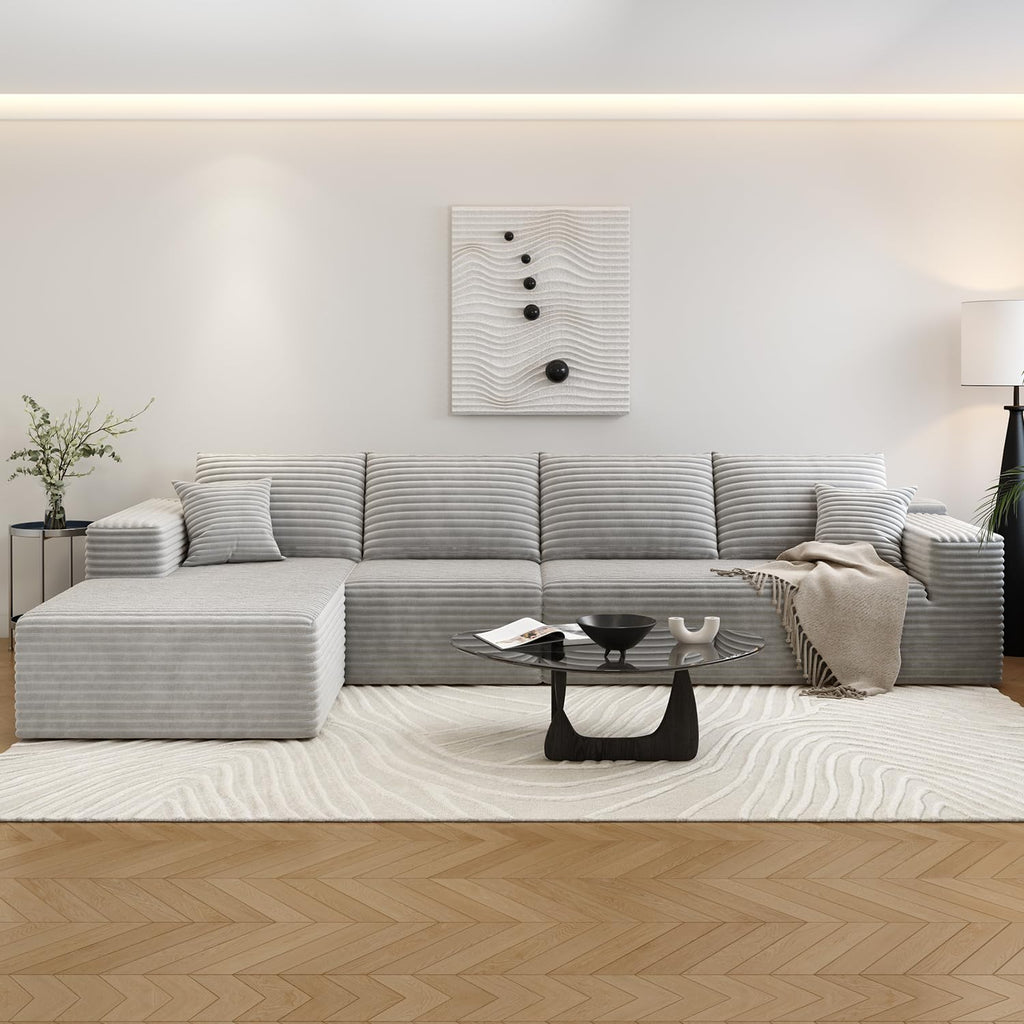 107.5" Cloud Sectional Couch with L-Shape Chaise,Modern Modular Sofa with Deep Seat, Upholstered Couches for Living Room Bedroom Apartments,No Assembly Required, (Black,Right Facing Chaise)