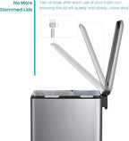Home Zone Living 13 Gallon Slim Kitchen Trash Can with Dual Compartments for Trash and Recycling, Soft Close Lid, Step Pedal, Stainless Steel, Silver, Gen 1