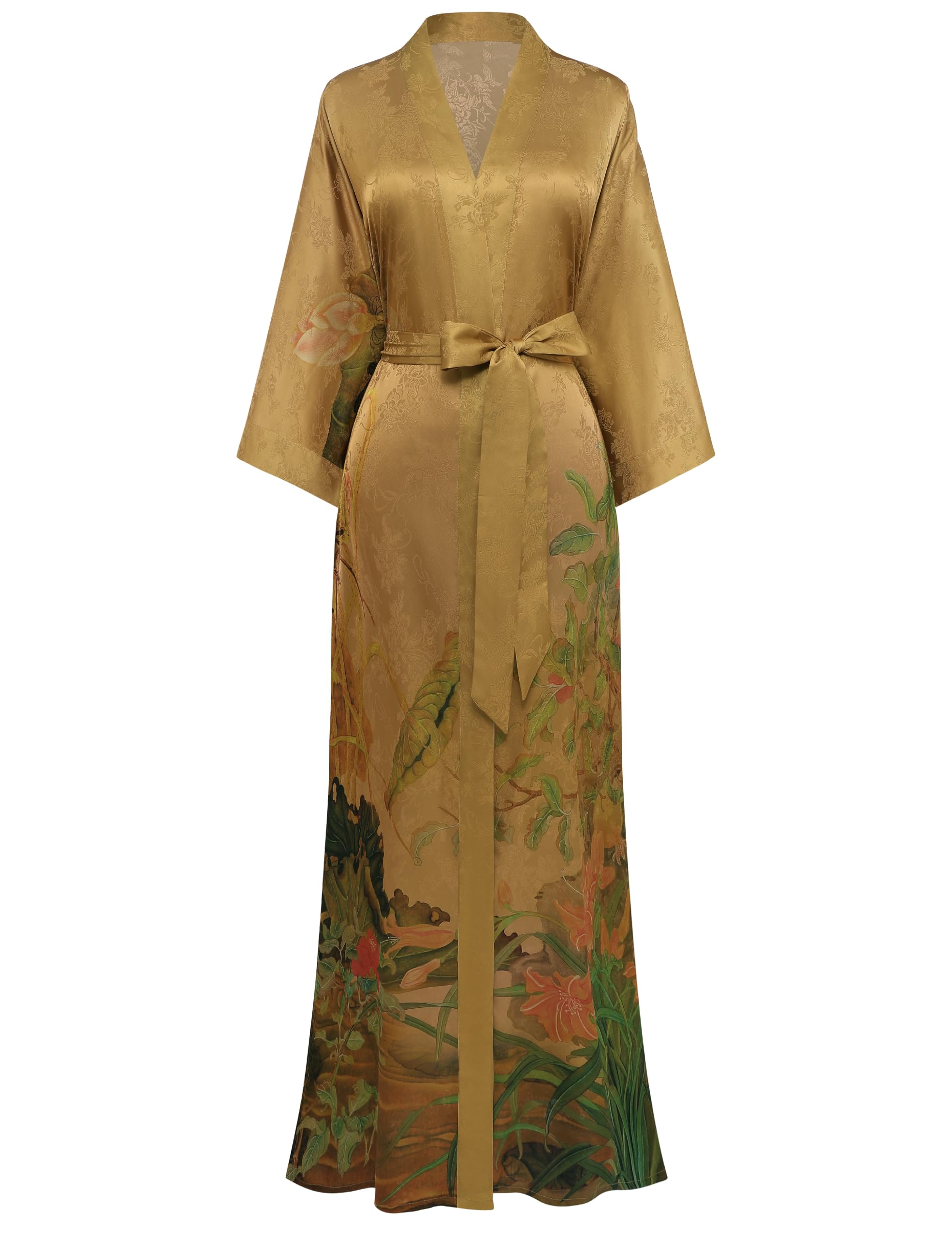 PRODESIGN Kimono Robe for Women - Long Satin Sleepwear Silky Kimono Cover-Up Nightgown Japanese Bathrobe Loungewear Blouse