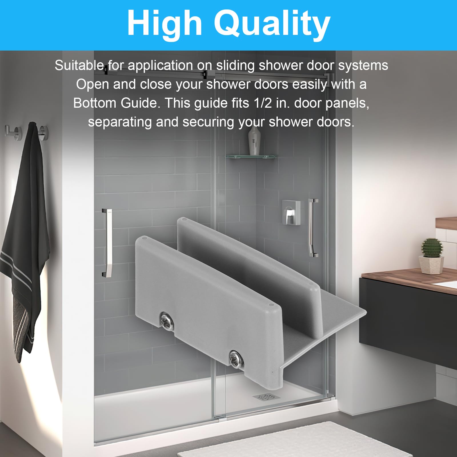 Guide inférieur coulissant pour porte de douche M6192, canal de 1/2 pouce, (gris 2 pièces)