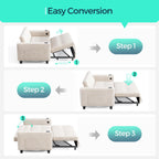 LINSY 3-in-1 Convertible Sofa Bed, Pull Out Sleeper Sofa with Charging Station & Cup Holder, Folding Loveseat with Side Pocket for Living Room, Apartment (Beige)