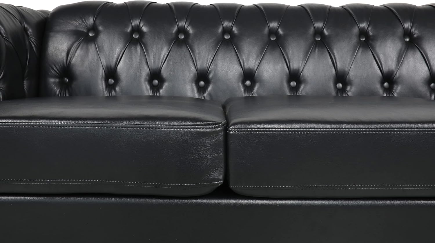 LEVNARY Chesterfield Sofa, Classic Tufted Upholstered Leather Couch, Modern 3 Seater Couch Furniture with Tufted Back for Living Room Office (Black)