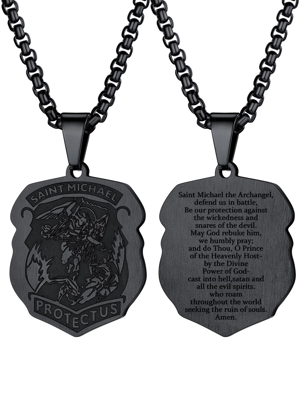 U7 St. Michael Necklace for Men Women Stainless Steel/18K Gold Plated Biblical Archangel Medal Round/Oval/Shield Patron Saint Christopher/Michael Pendant with 22" Box Chain