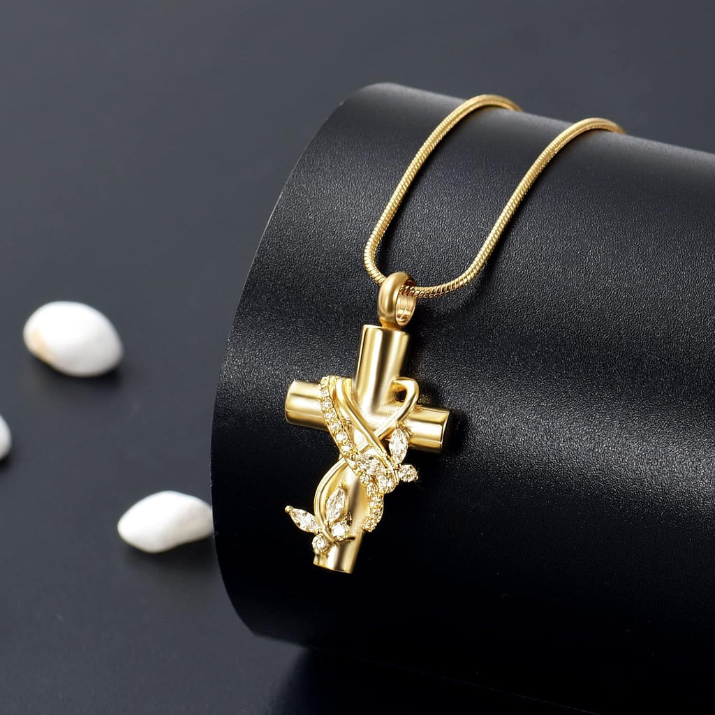 Imrsanl Butterfly Cross Urn Necklace for Ashes Men Women Cremation Jewelry Ashes Pendant for Human Memorial Ash Jewelry