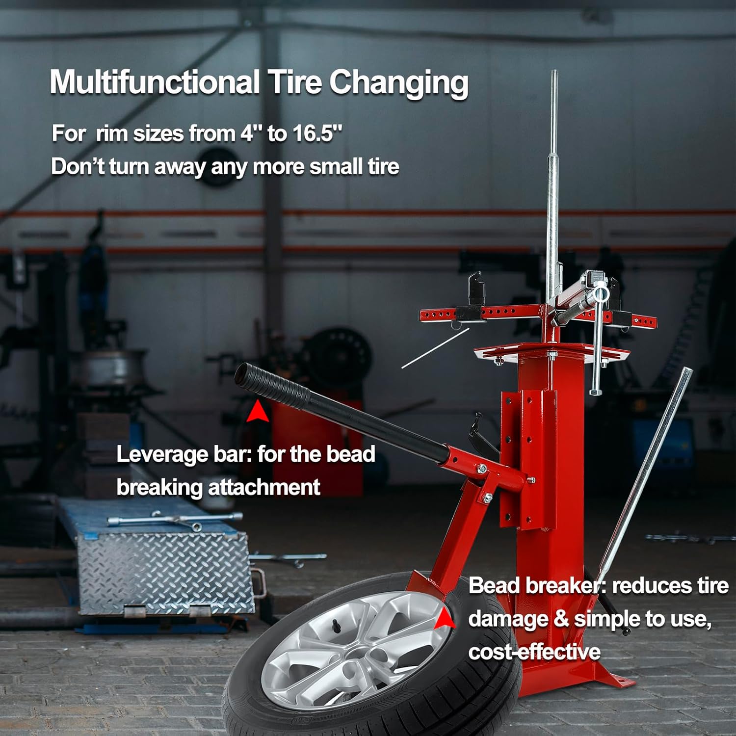 EASYBERG Multifunctional Manual Tire Changer, Portable Hand Bead Breaker suitable for Motorcycles, Go-karts, Trailers, Bikes, ATVs, Trucks, with rim sizes from 4" to 16.5"