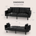 ECOTOUGE Faux Leather Futon Couch, Convertible Sofa Bed with Adjustable Back, Modern Sleeper Sofa for Living Room, Black