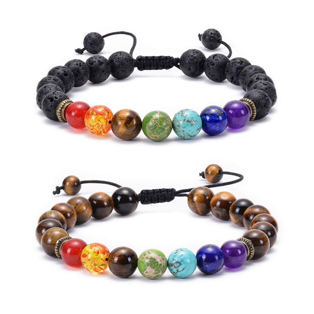 GelConnie Lava Rock Chakra Bracelet 7 Chakra 8mm Natural Stone Healing Bracelet Stress Relief Yoga Beads Anxiety Bracelet Aromatherapy Essential Oil Diffuser Bracelet Bangle