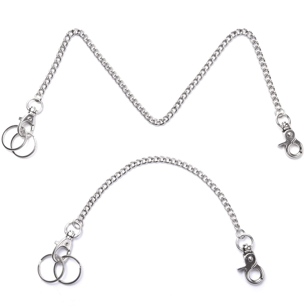 Wisdompro Wallet Chain, 2 Pack (8 and 16 Inch) Heavy Duty Pocket Keychain with Both Ends Lobster Clasps and Extra 2 Rings for Keys, Wallet, Jeans, Pants, Belt Loop, Purse and Handbag - Silver