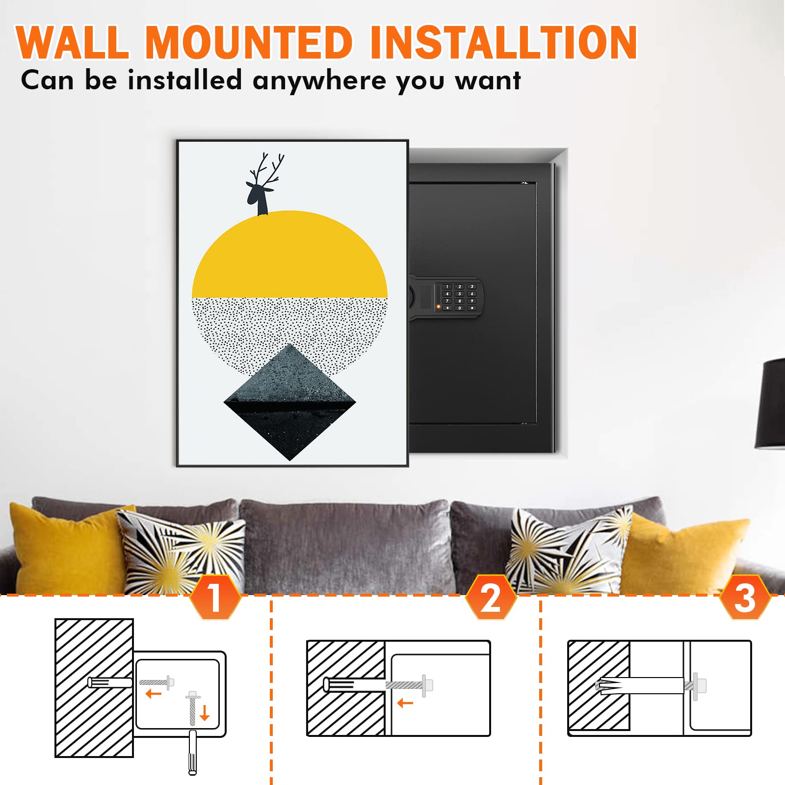 2.5 Cu ft Large Fire proof Safe Boxes for HOME USE, Digital Security Safe Box with Combination Lock & Fireproof A4 Document Bag, Home Safe Fireproof Waterproof for Money Medicine Documents Valuables