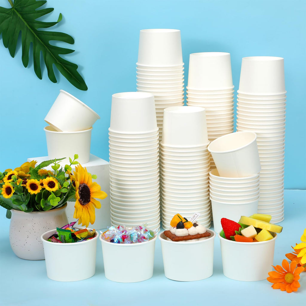 Nuenen 300 Stück 8 oz Eisbecher Einweg-Eisschalen Pappbecher Sundae-Becher Barbedarf für Snack-Partygeschenke (Weiß)