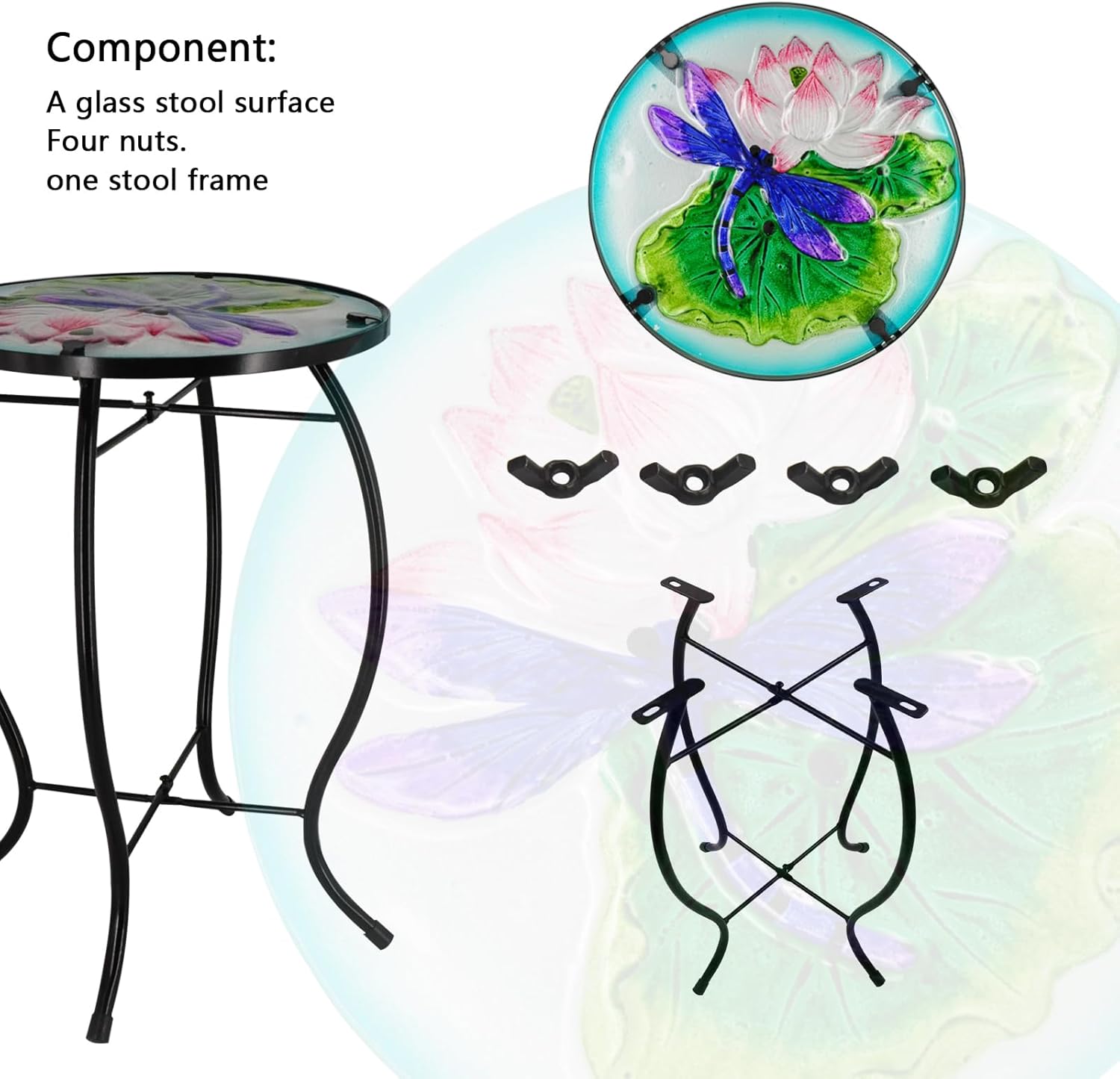 Outdoor Side Table Accent Table Patio Side Table Plant Stands Small Mosaic Table Glass Top Round Balcony Coffee Table