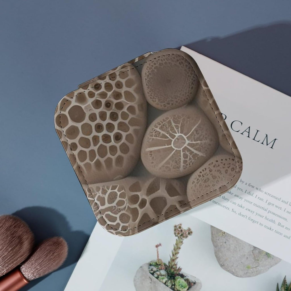 Travel Jewelry Case Petoskey Stone Printed Small Jewelry Box Jewelry Organizer Storage Case Portable PU Leather Mini Jewelry Travel Case for Rings Earrings Necklaces