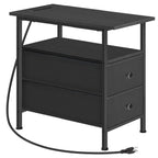 HOOBRO End Table with Charging Station, Narrow Side Table, Nightstand with 2 Non-Woven Drawers, Slim Sofa Side Table, for Small Spaces, Living Room, Bedroom, Rustic Brown and Black BF486UBZ01