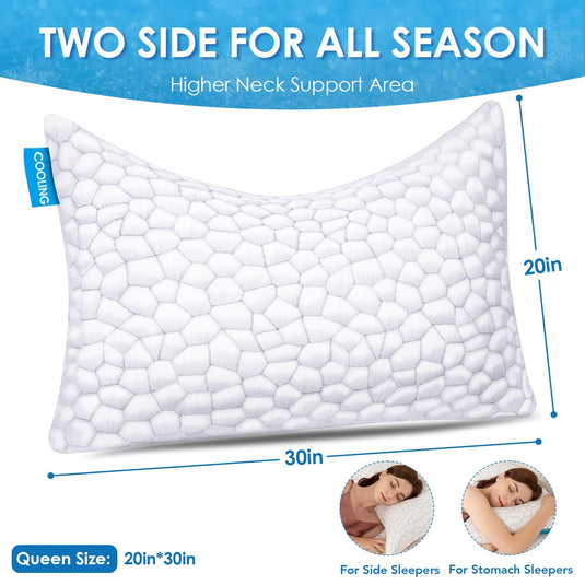 SUPA MODERN Cooling Bed Pillows for Sleeping 2 Pack Shredded Memory Foam Pillows Adjustable Cool Pillow for Side Back Stomach Sleepers Luxury Gel Pillows Queen Size Set of 2 Washable Removable Cover