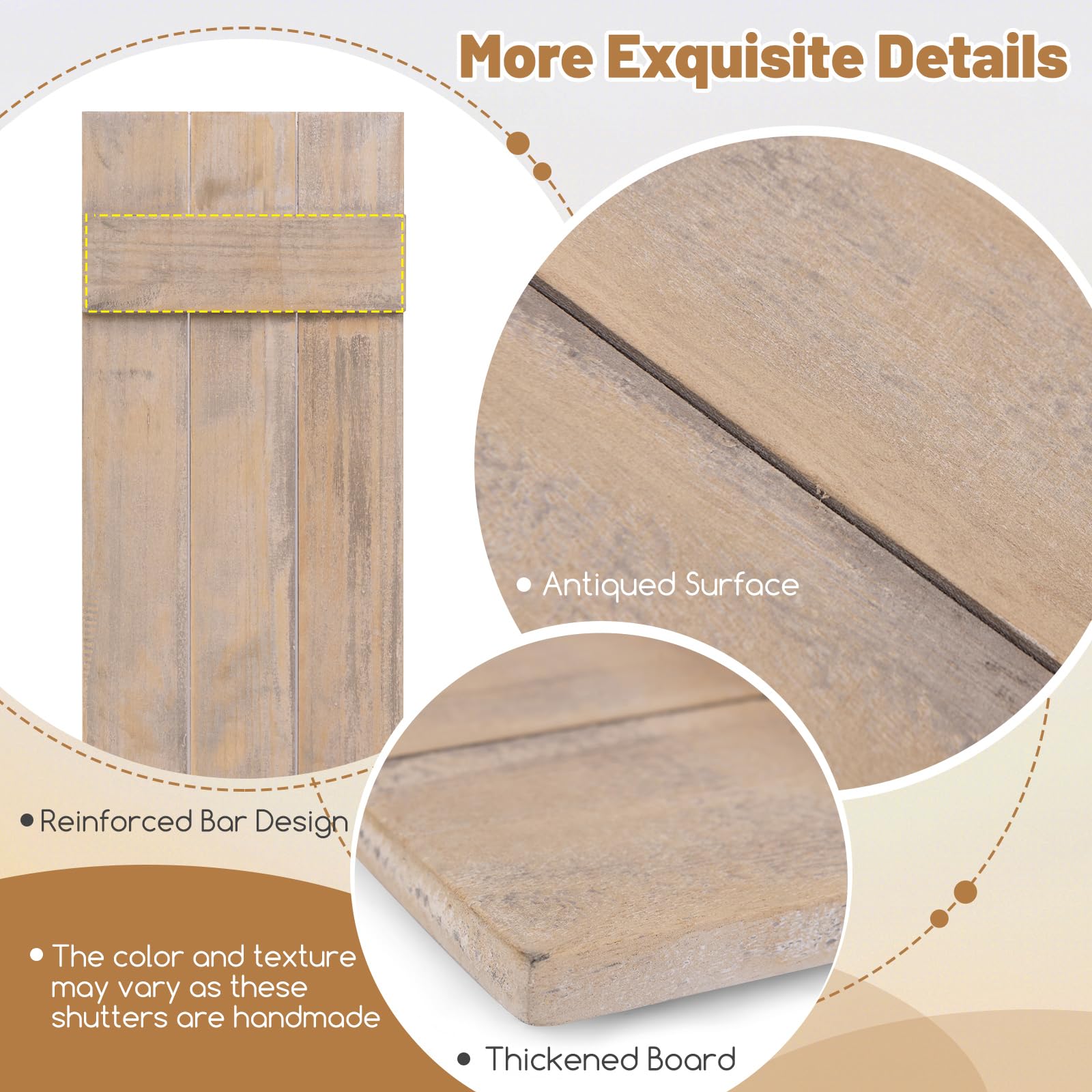 GOFLAME Wood Shutters for Wall Decor, Reclaimed Wood Board and Batten, Exterior & Interior Rustic Farmhouse Window Shutters for Living Room, Dining Room, Porch, Light Brown