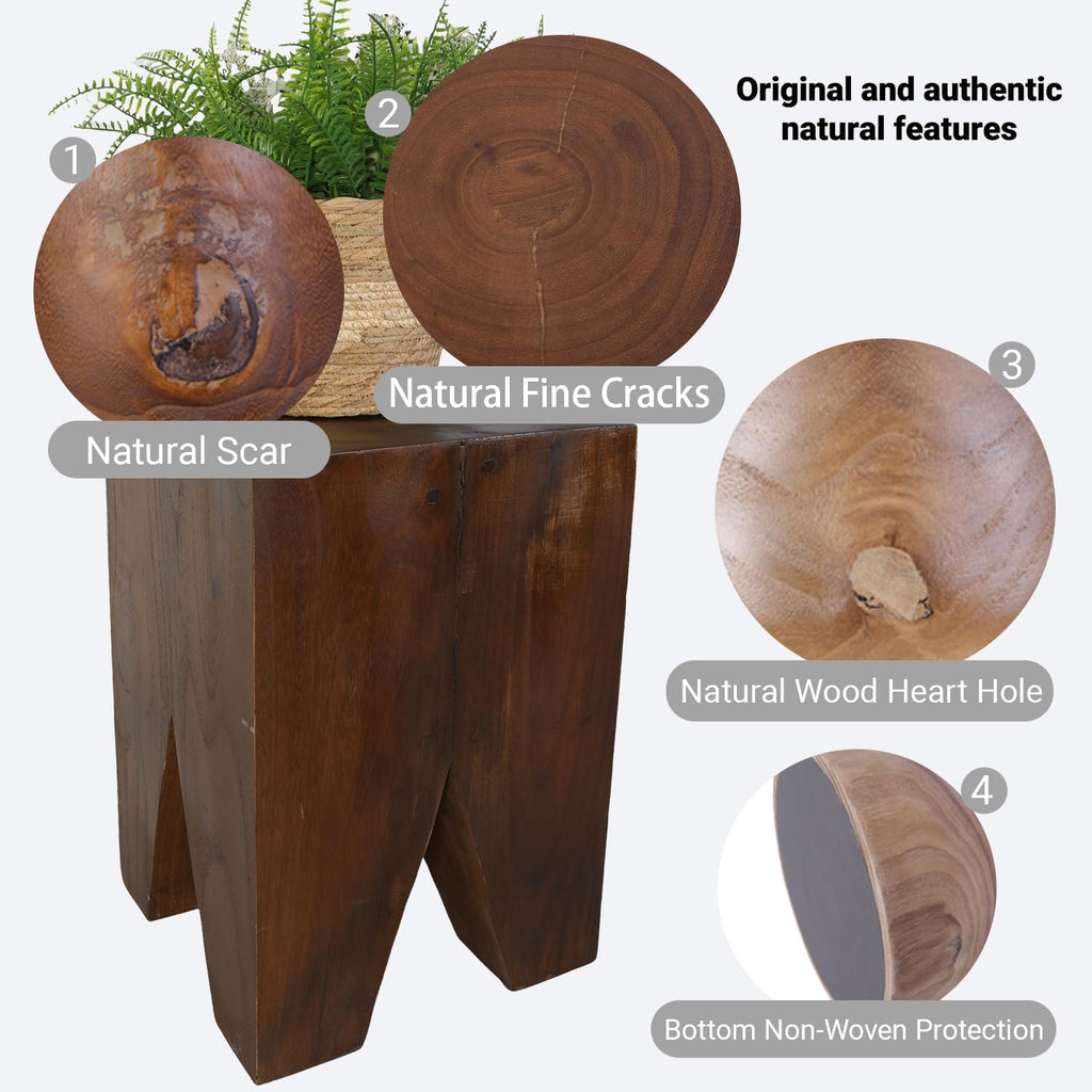 TORMAYS HOME Wooden Side Table Tree Stump End Table Natural Wood Stool Plant Stand Handcrafted Small Nightstand Rustic Accent Table for Sofa Bedside Balcony (Brown)